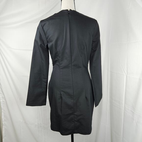 H&M Black Long Sleeve Mini Dress Women’s Size Small Cotton Blend Structured Fit - Picture 3 of 8